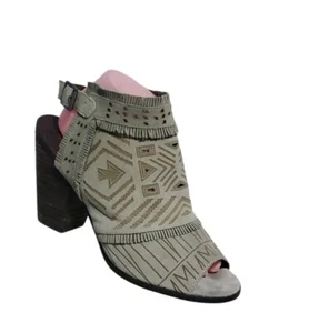 Naughty Monkey Suede Sandals 9.5 Cutout Peep Toe Heel Fringe Tribal Stacked Heel - Picture 1 of 9