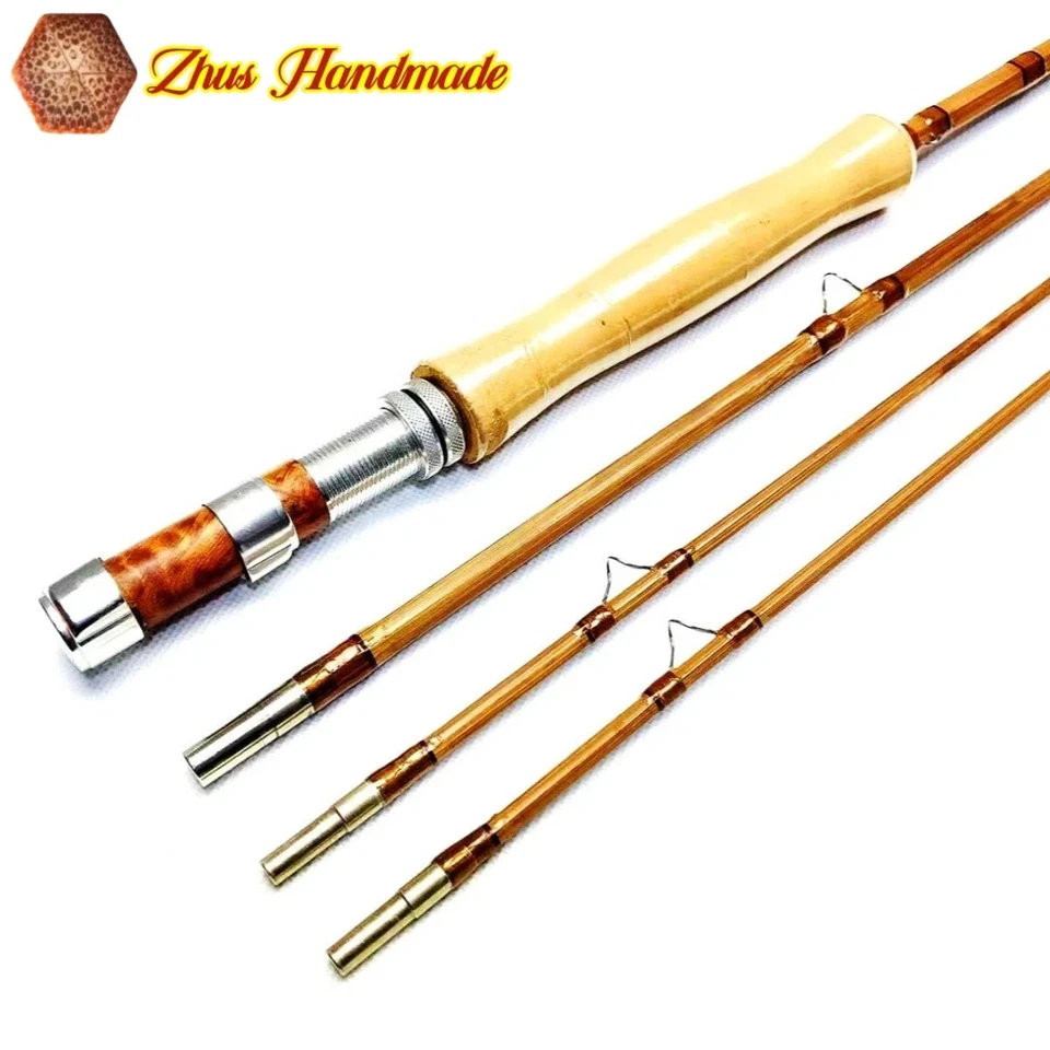 Cañas de pescar clásicas de bambú hechas a mano de 8'6" ~ 7 wt / 3 ~ sección / vintage Foto 1 de 4