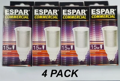 4 x 15W Long GU10 Compact Fluorescent Lamps Globes Bulbs 6400K Cool Daylight CFL - Image 1 of 4
