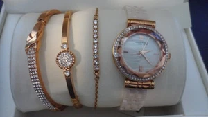 Anne Klein 12/2316BHST Crystal Rose Gold-Tone Brass & Ceramic Watch Bracelet Set - Picture 1 of 9