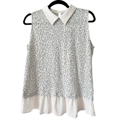 Blusa Loft Gris Claro Estampado Animal Cuello En Capas Para Mujer Talla Mediana Nueva Con Etiquetas  Foto 1 de 4