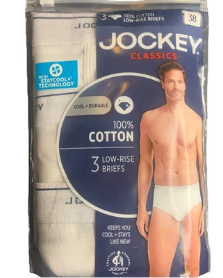 Jockey 3 Pack Classics Low-Rise Briefs 100% Cotton Mens Size 38 White - Image 1 of 2