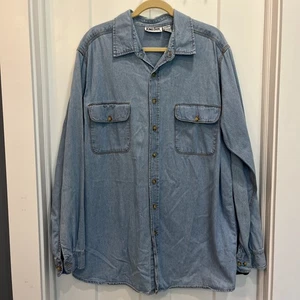 King Size Men’s Size XL Denim Shirt Button Down Long Sleeve 100% Cotton Blue - Picture 1 of 8