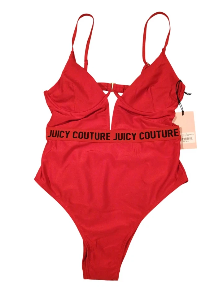 Nuevo traje de baño de una pieza para mujer Juicy Couture piruleta rojo con aros fuente talla M Foto 1 de 4