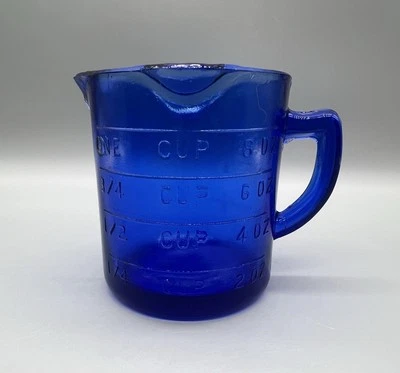 HTF Vintage Hazel Atlas Glass Cobalt Blue One Cup Measure  c.1930 - Image 1 of 4