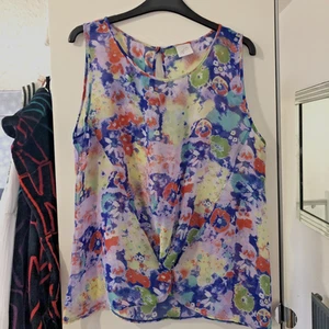 George Size 16 Blue Multi Floral Semi Sheer Knot Front Keyhole Back Blouse VGC - Foto 1 di 5