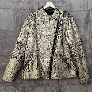 Bebe Kasey Crushed Foil Jacket Womens Size L Black Gold Fleece Lined Moto Soft - Picture 1 of 11