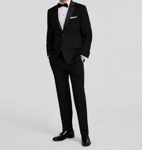 Nautica Mens Modern fit 2-Pc Tuxedo Suit 50R/45W Black Stretch E111627 - Picture 1 of 15