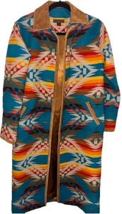 Vintage Pendleton Blanket Coat Maxi Jacket Duster Leather Collar Size XS Wool - Picture 1 of 8