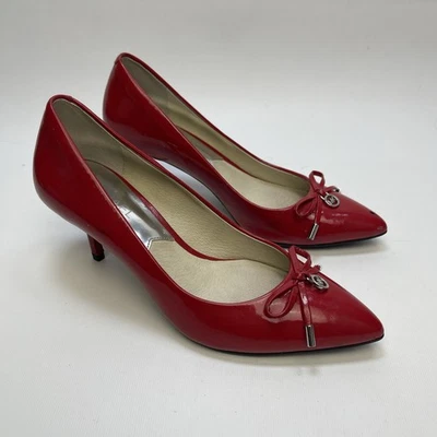 Michael Kors Nancy Mid Pump Women’s Sz 6M Cherry Red Leather Heels Classic Dress Foto 1 de 4