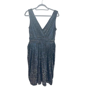 Badgley Mischka Dress, Manhattan Socialite, Sequin, V Neck, Size 10 - Picture 1 of 5