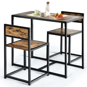 3pcs Dining Set Compact Table and 2 Chair Home Kitchen Breakfast Antique - Picture 1 of 12