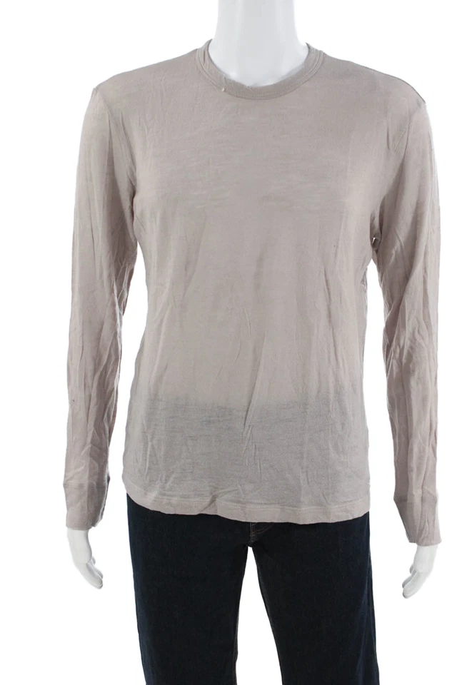 James Perse Mens Beige Long Sleeve Crew Neck T-Shirt Cotton Blend Size 2 - Image 1 of 4