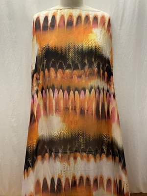100% Silk Chiffon Unique Feather/Flame Abstract Orange Fabric By The Yard 53" W - Image 1 of 4