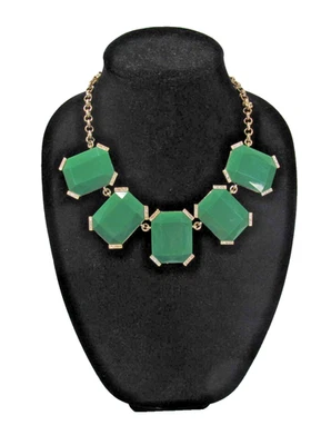 BANANA REPUBLIC NWT Statement Necklace Green Faceted Stones Rhinestone Corners - Image 1 of 4