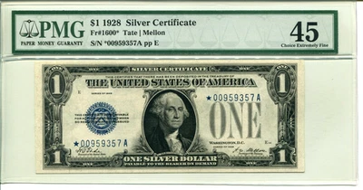 FR 1600* 1928 $1 Star Silver Certificate PMG 45 CHOICE EXTREMELY FINE - Image 1 of 2