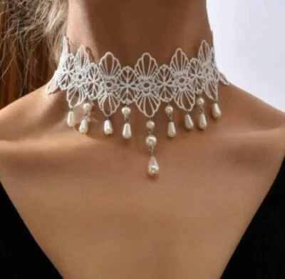 Gargantilla de ganchillo collar encaje blanco tejido a mano Foto 1 de 4