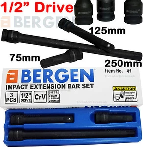 BERGEN 1/2" IMPACT Extension Bars 3pc Long Reach Extension bar Set 1/2Inch Drive - Picture 1 of 10