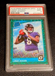 2018 Donruss Optic Lamar Jackson Rookie Green Velocity Holo Prizm PSA 9 Mint 167