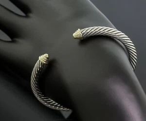 David Yurman 5mm Cable Classics Dome Bangle Bracelet 925 Silver/14K Yellow Gold - Picture 1 of 4