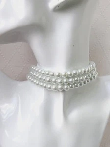 13 inches 3 Strand Multi Strand Pearl Choker Necklace With Extention Chain - Picture 1 of 7