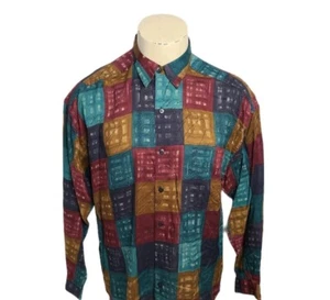 Structure Vintage 90s Mens Disco Party Club Dress Shirt Sz Large Groovy Rayon - Picture 1 of 11