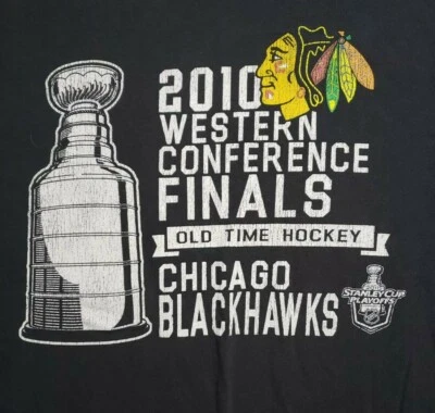 Rare Retro NHL 2010 Chicago Blackhawks Western Conference finals Mens XL T-Shirt - Image 1 of 4