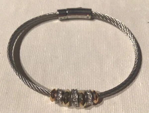 Signed FOSSIL Brand Jewelry Metal Bracelet Silver, Rose & Yellow Gold & Crystals - Picture 1 of 10