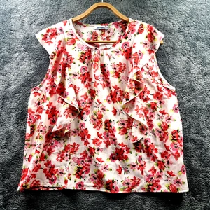 New VALLEYGIRL Womens Crop Top Size 14 Ivory Pink Floral Sleeveless Casual - Picture 1 of 11