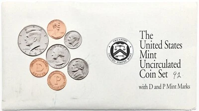 1992 P & D Uncirculated Coin Set w/ Envelope & COA - Image 1 of 4