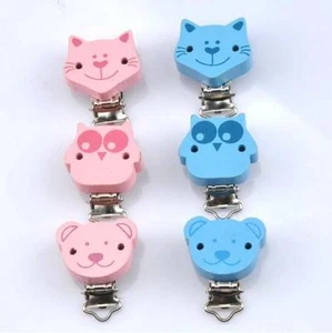10 pz clip per ciuccio bambino supporti in legno gatto/gufo/orso morsetti per succhietto - Foto 1 di 7