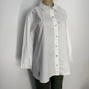 Eileen Fisher Basic White Shirt Womens Size M Casual Button Tunic Excellent Tops - Picture 1 of 17