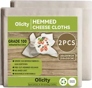 Paños de queso Olicity, 2 piezas, grado 100, 20X20 pulgadas dobladillo precortado paño de queso Reu - Imagen 1 de 7
