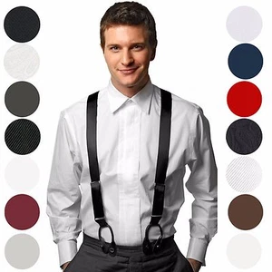 HOLD'EM 100% Silk Suspenders For Men Y-Back Button End Made in USA – Many Colors - Picture 1 of 31