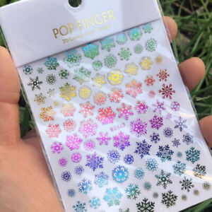 Christmas Nail Art Stickers Decals White Snowflakes Glitter Gel Polish DIY Xmas