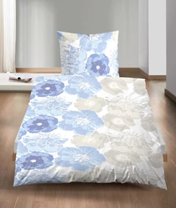 Castell Biber Bettwäsche wärmend 4 tlg 135x200 cm Blumen blau taupe weiß