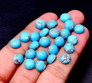 Lotto 21 pezzi blu cielo rame turchese - 7 mm cabochon tondo pietra preziosa sfusa - Foto 1 di 6