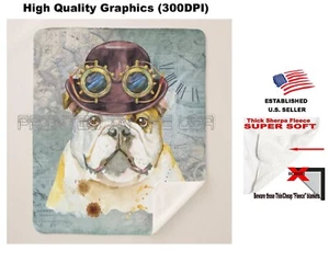 Bulldog Dog Breed Watercolor Steampunk Theme Sherpa Fleece Throw Blanket - Picture 1 of 6