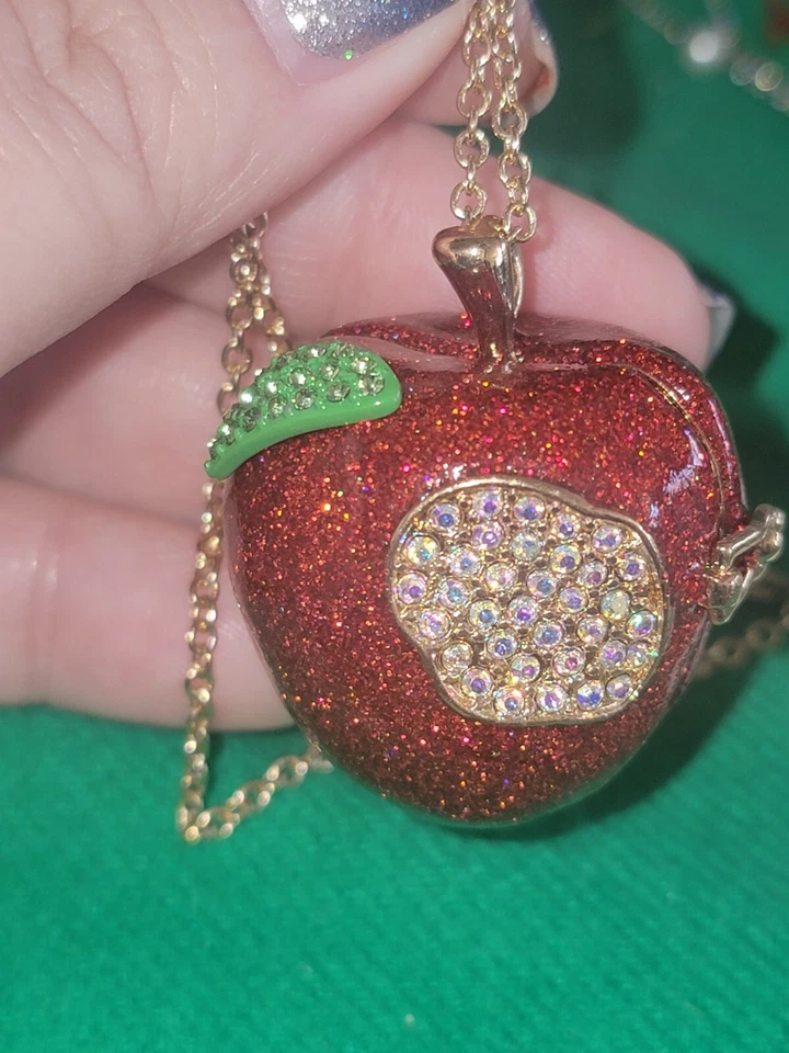 Authentic Betsey Johnson Back to School Red Apple Locket Necklace
