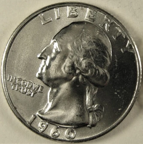 1960-P George Washington Quarter 90% Silver BU From Original Rolls Blast White Cover