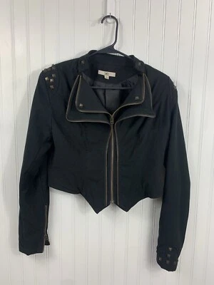 Ya Los Angeles Short Black Zip Up Jacket With Bronze Accents Size L - Image 1 of 4