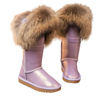 Mujeres Botas de Nieve Hasta la Rodilla Altas de Piel de Zorro Forradas Invierno CÁLIDAS Zapatos Foto 1 de 4