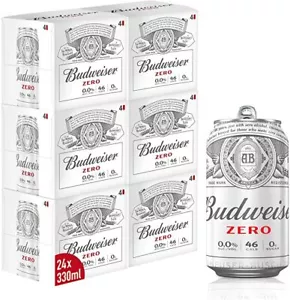 Budweiser 0.0%, Zero Alcohol, Alcohol-Free Beer, 24x 330ml Non-Alcoholic Lager - Picture 1 of 3