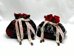 2 Handmade Moose & Bear Reusable Christmas Drawstring Gift Bags Lined New - Picture 1 of 8