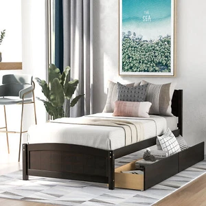 Twin size Platform Bed with Two Drawers, Espresso - Picture 1 of 11