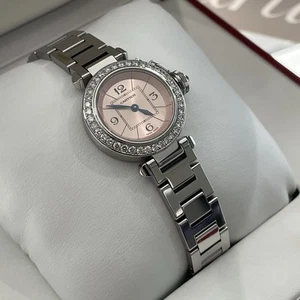 CARTIER MISS PASHA 27mm PINK DIAL DIAMOND BEZEL STAINLESS STEEL ref: W3140008 - Picture 1 of 11