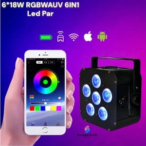 6X18W APP Control Wireless Battery Powered RGBWAUV Led Uplight Dj Club Par Light - Picture 1 of 7