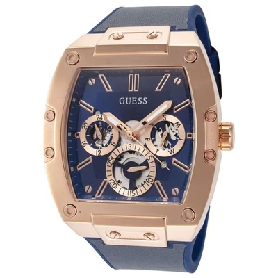 Guess Men's Phoenix Blue Rubber Strap Gold Quartz Watch GW0202G4 - Image 1 of 4