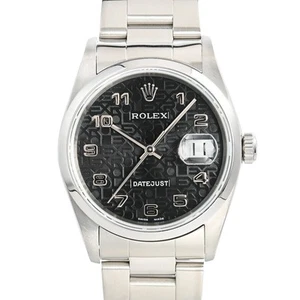 ROLEX WATCH 16200 DATEJUST F SERIAL BLACK JUBILEE NUMBER AUTOMATIC WINDING MEN'S - Picture 1 of 7