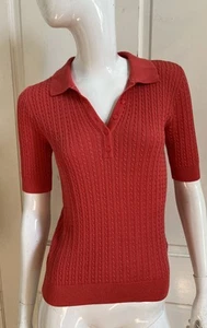 LAUREN RALPH LAUREN Black Label Orange Cable Knit Viscose S/S Collared Sweater S - Picture 1 of 6